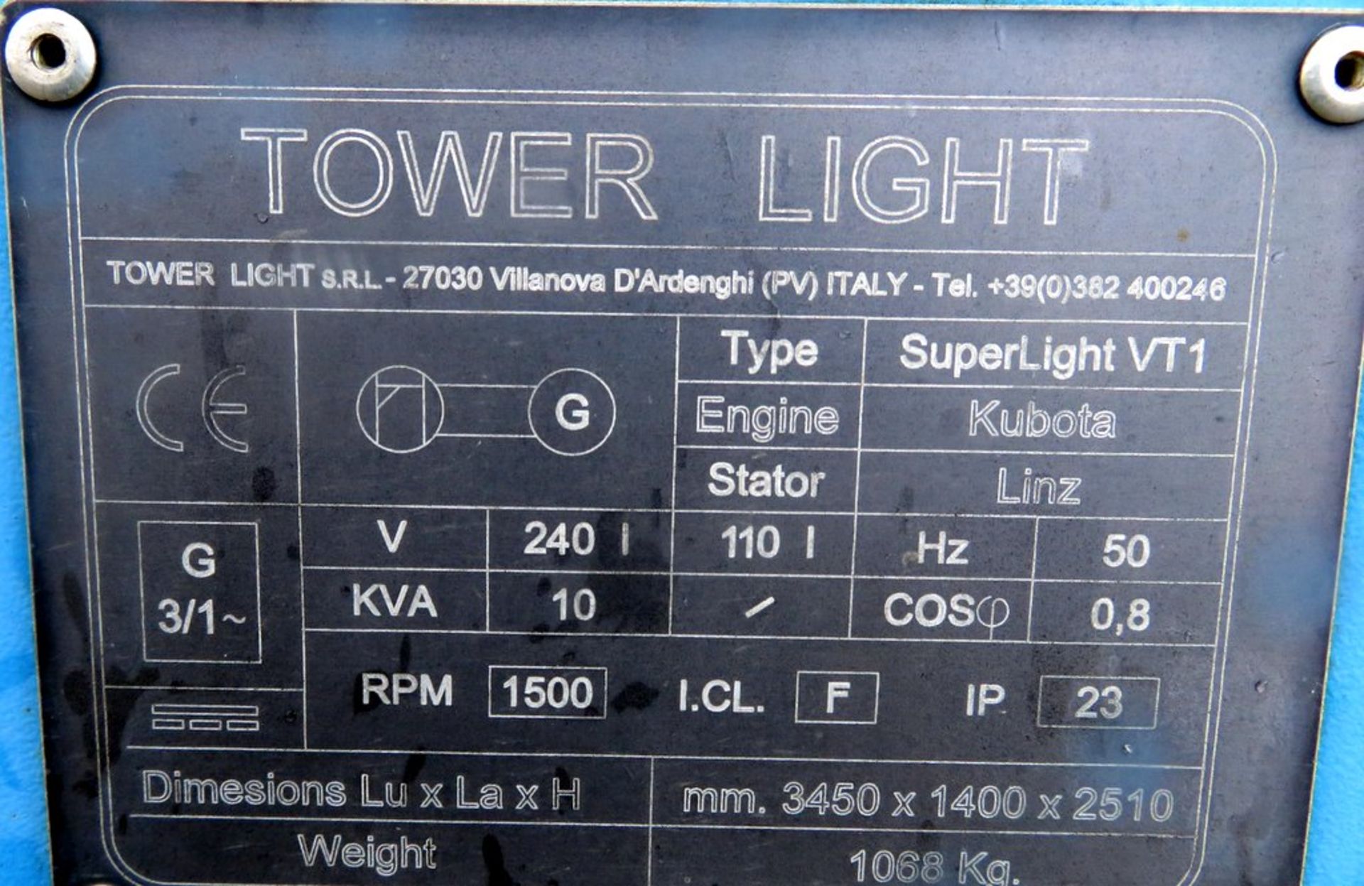 Super Light VT1 Lighting Tower. 288 Hours. 3 Cylinder Kubota Diesel. - Image 6 of 11