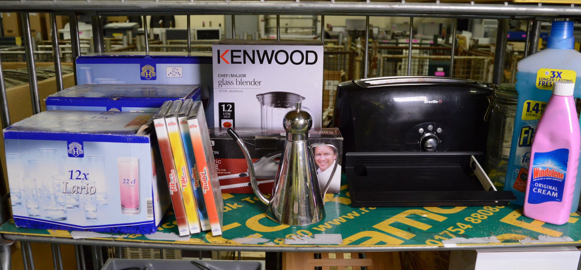 Trolley of KItchen Ware inc. Scales, Glasses, Breville Sandwich Toaster, Crockery & Cutler. - Image 3 of 8