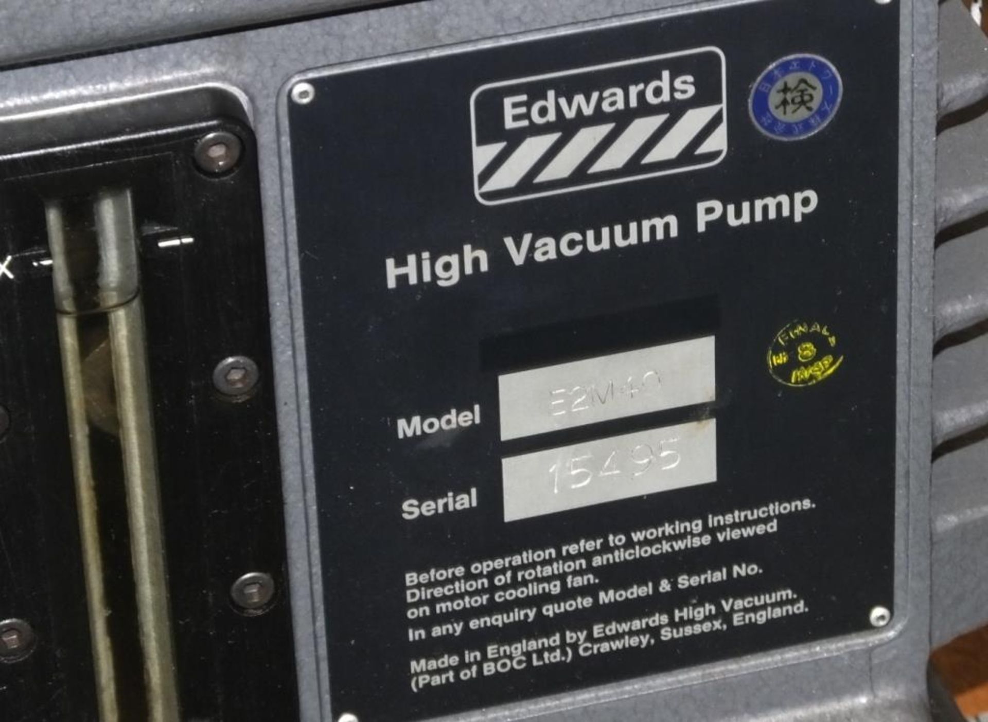 Edwards E2M40 High Vacuum Pump - COLLECTION OR HAULAGE ONLY - Image 3 of 3