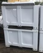 2x Plastic Shipping Cases Grey L1220 x W1020 x H800mm - 1 damaged side panel