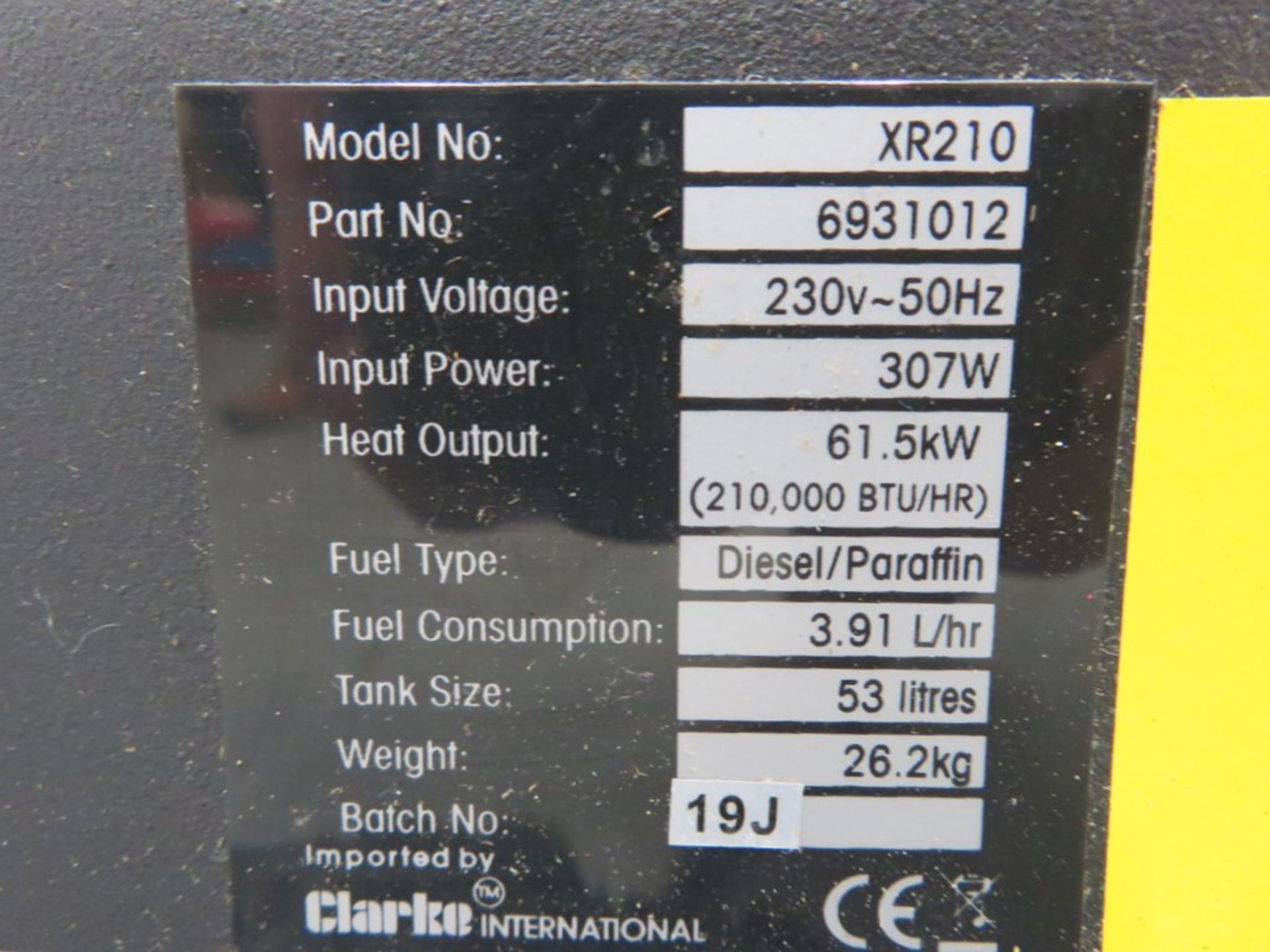 Clarke XR110 diesel heater, 61.5kw heat output. - Image 4 of 4