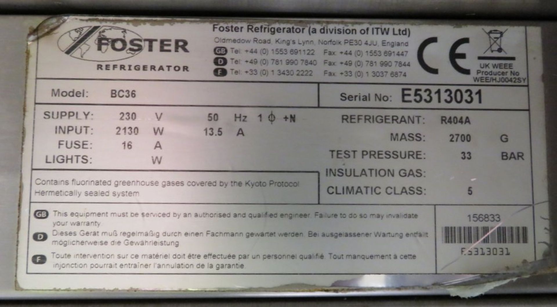 Foster BC36 single door blast chiller - Image 7 of 8