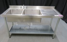 Stainless steel double basin sink 1500mm W x 600mm D x 900mm H