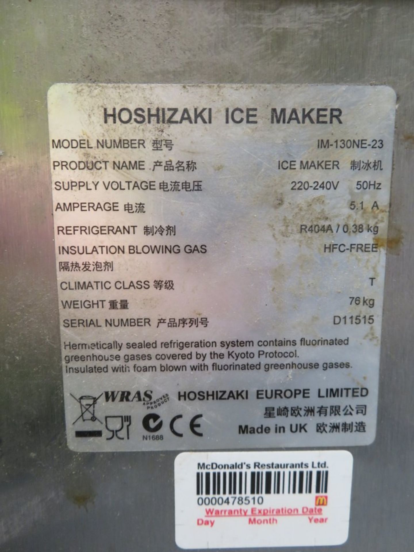 Hoshizaki IM-130NE ice machine, 1 phase electric - Image 8 of 8