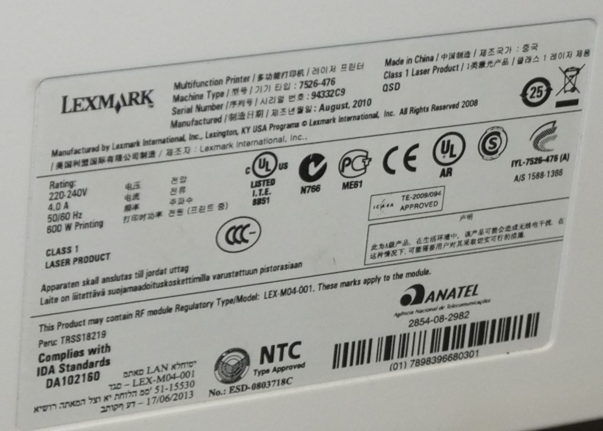 Lexmark 7526-476 Copier / Printer - Image 5 of 5