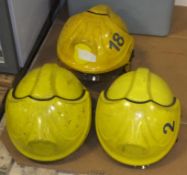 3x Yellow safety helmets