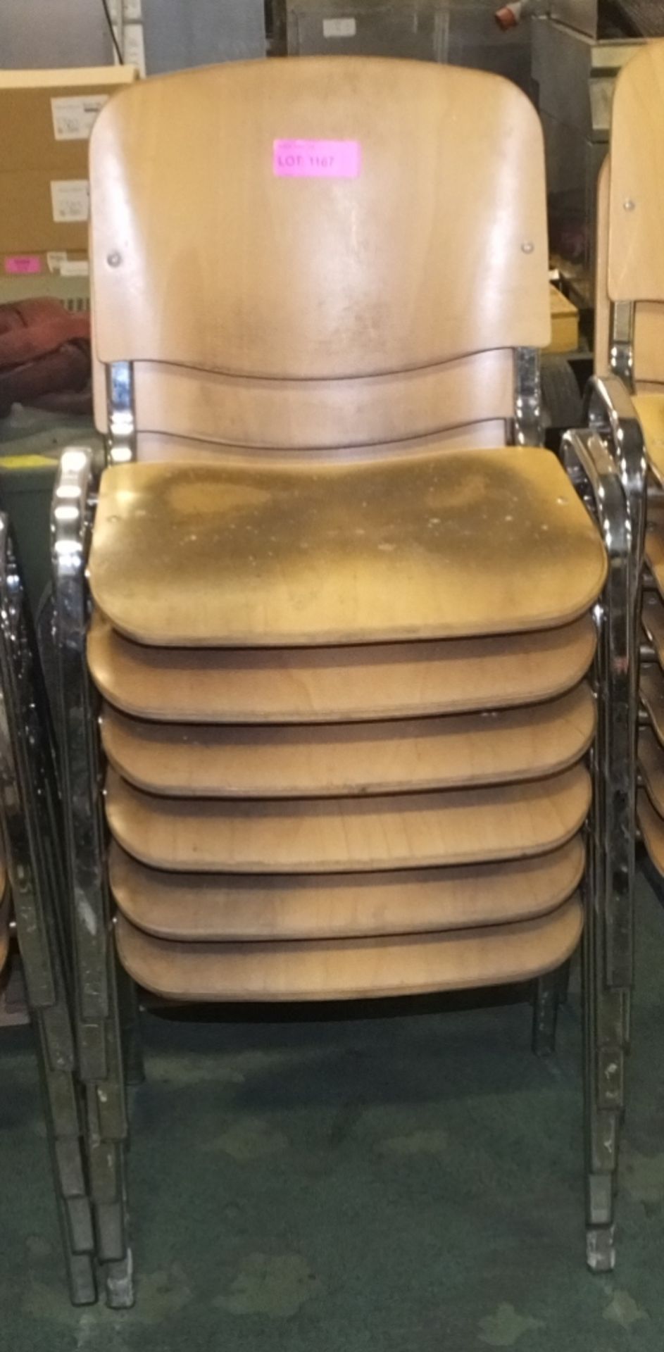 6x Metal legged wooden seat chairs