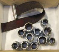 11x Snap-On socket heads, 1x Snap-On Strap Wrench