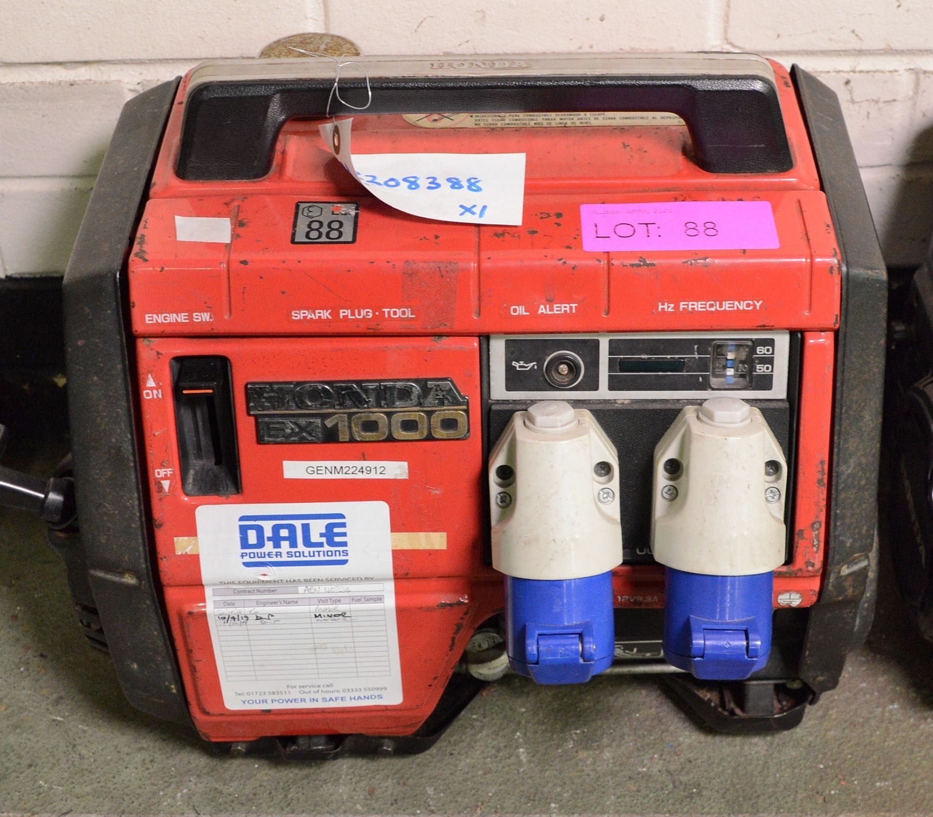 Honda EX1000 Generator Portable 240v Rated 750/850VA.