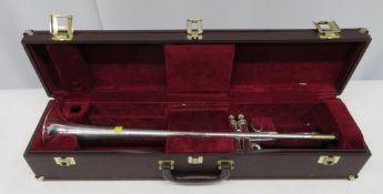 Besson International BE706 fanfare trumpet with case. Serial number: 885982. Please note