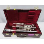 Besson International BE708 fanfare trombone with case. Serial number: 880276. Please note