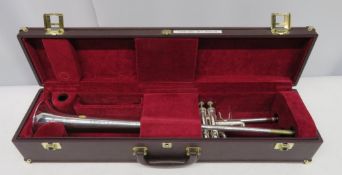 Besson International BE706 fanfare trumpet with case. Serial number: 881639. Please note
