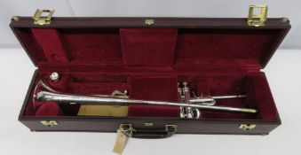 Besson International BE706 fanfare trumpet with case. Serial number: 884561. Please note