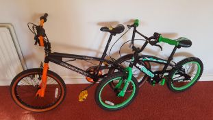 2 Children's bicycles - Muddyfox X-Ray BMX Size 20 in and Cosmic Crossfire Size 18 inch. 2 helmets.