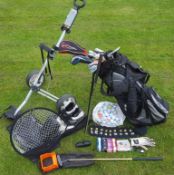 Golf clubs, bag, trolley, balls, shoes, training equipment - see description