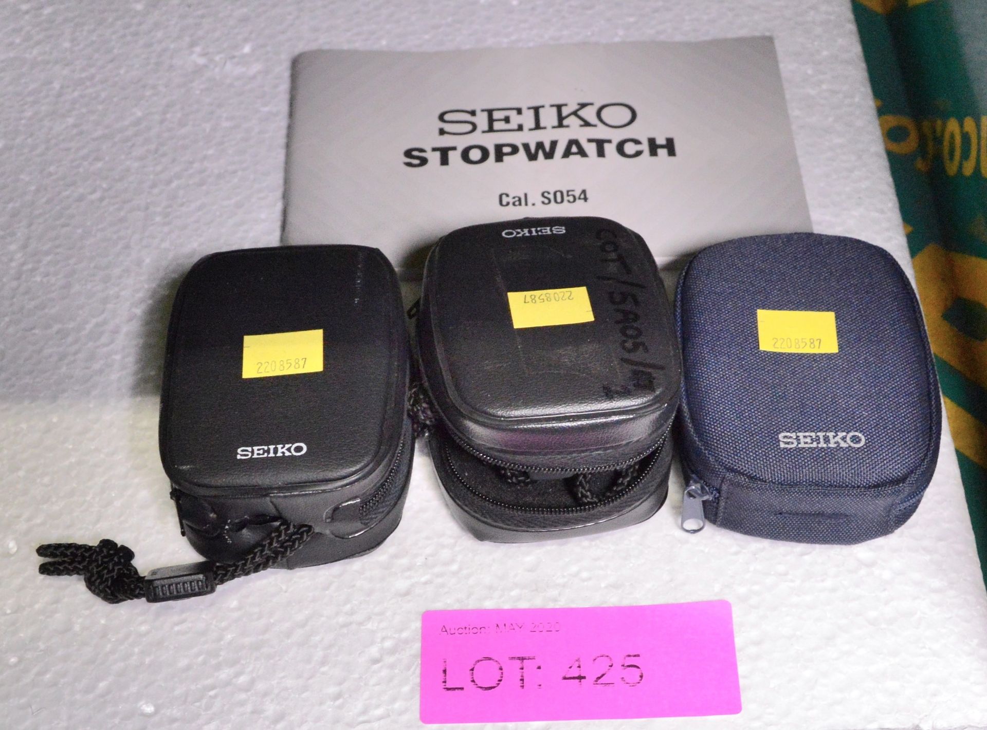 3x Seiko Digital Stopwatches with Case.