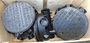 5x 450mm Diameter Equal Inspection Chamber Bases, 5x Ductile iron cover and frame - 450mm