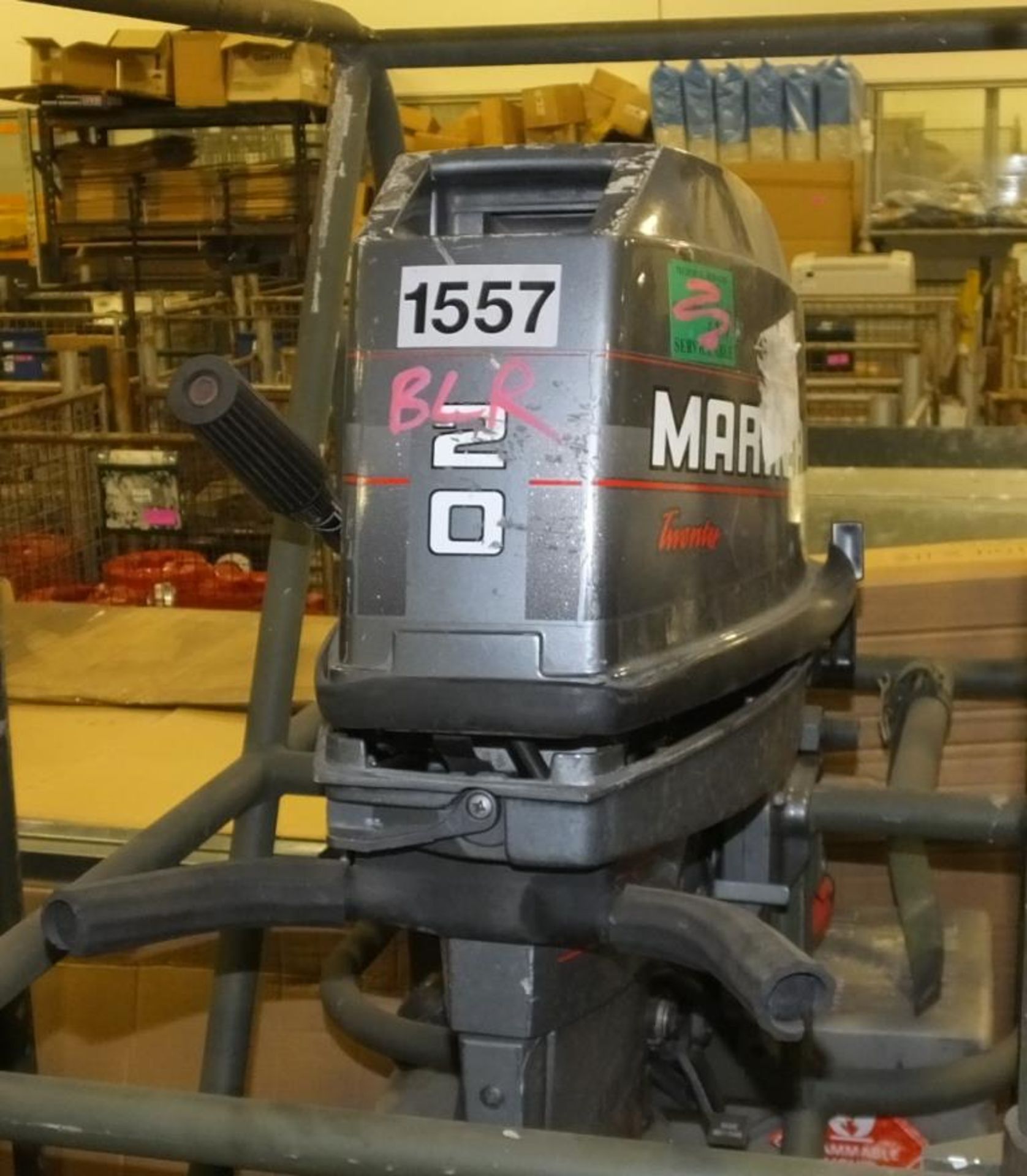 Mariner 20hp Outboard Motor With Mount Frame, Barrus Plastic Marine Fuel Tank 5 gallon - Image 2 of 3