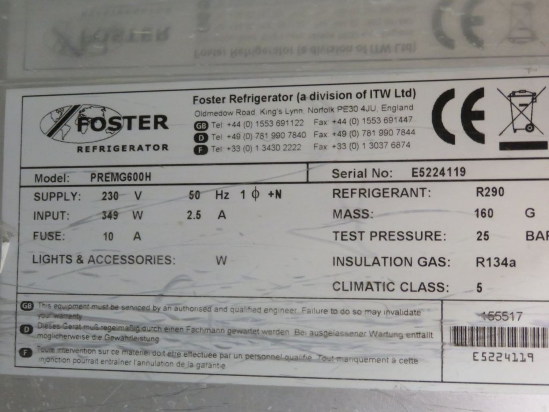Foster PREMG600H single door upright fridge, 1 phase electric - Image 7 of 8