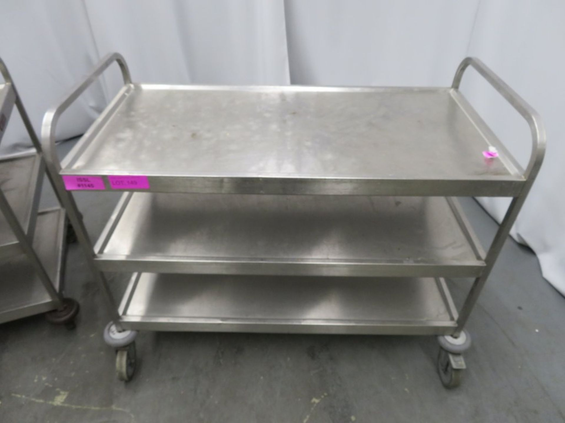 2x Stainless steel 3 tier portable canteen trolley. 1100x545x900mm - Image 2 of 3