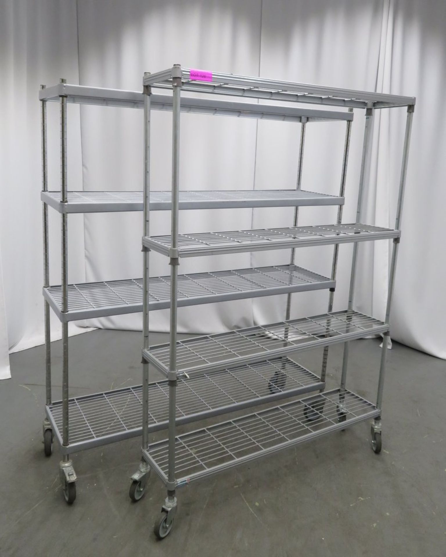 2x 4 Tier portable kitchen storage racks. 1550x400x1760mm & 1260x300x1800mm