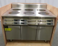 Heavy duty six zone induction range with cabinet, 3 phase electric, new