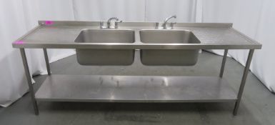 Stainless steel double sink bowl and drainers, 2400x655x890mm