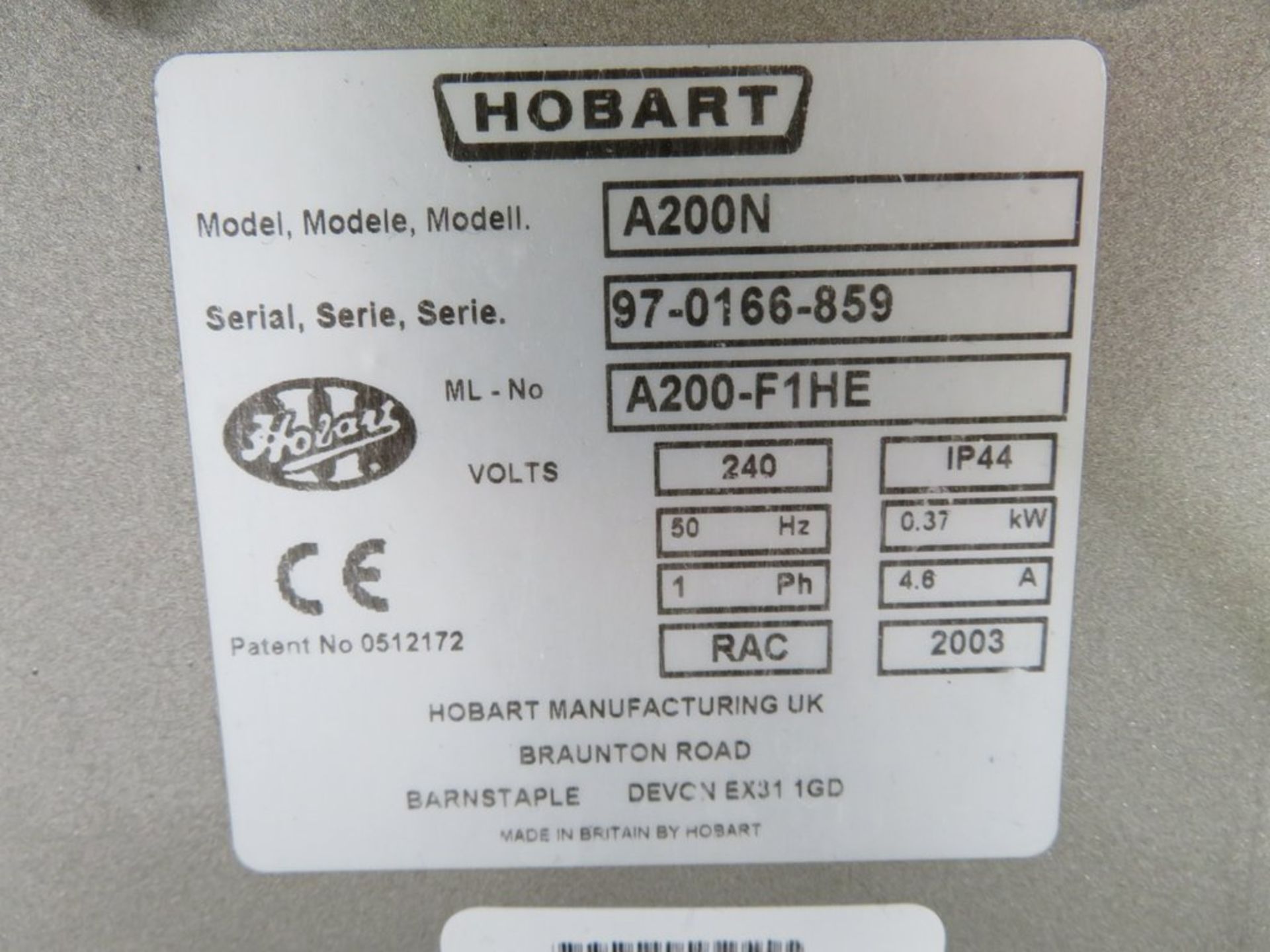 Hobart A200N 20 litre mixer , 1 phase electric - Image 9 of 9