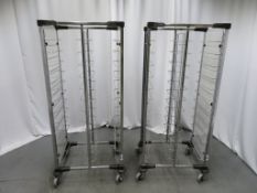 2x Cafeteria portable tray storage racks. Tray length 550x335mm