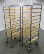 2x Cafeteria portable tray storage racks. Tray length 550x370mm