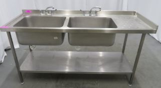 Stainless steel double sink bowl and drainer, 1800x655x900mm