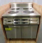 Heavy duty four zone induction range with cabinet, 3 phase electric, new