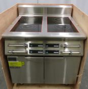 Heavy duty four zone induction range with cabinet, 3 phase electric, new