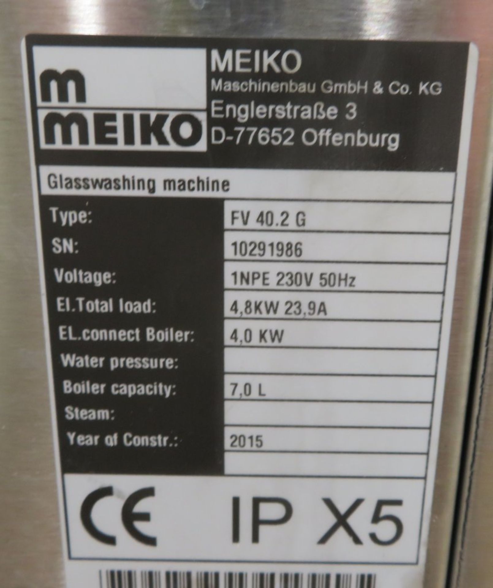 Meiko FV40.2G undercounter dishwasher, 1 phase electric - Image 7 of 8