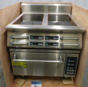 Heavy duty four zone induction range with oven, 3 phase electric, new