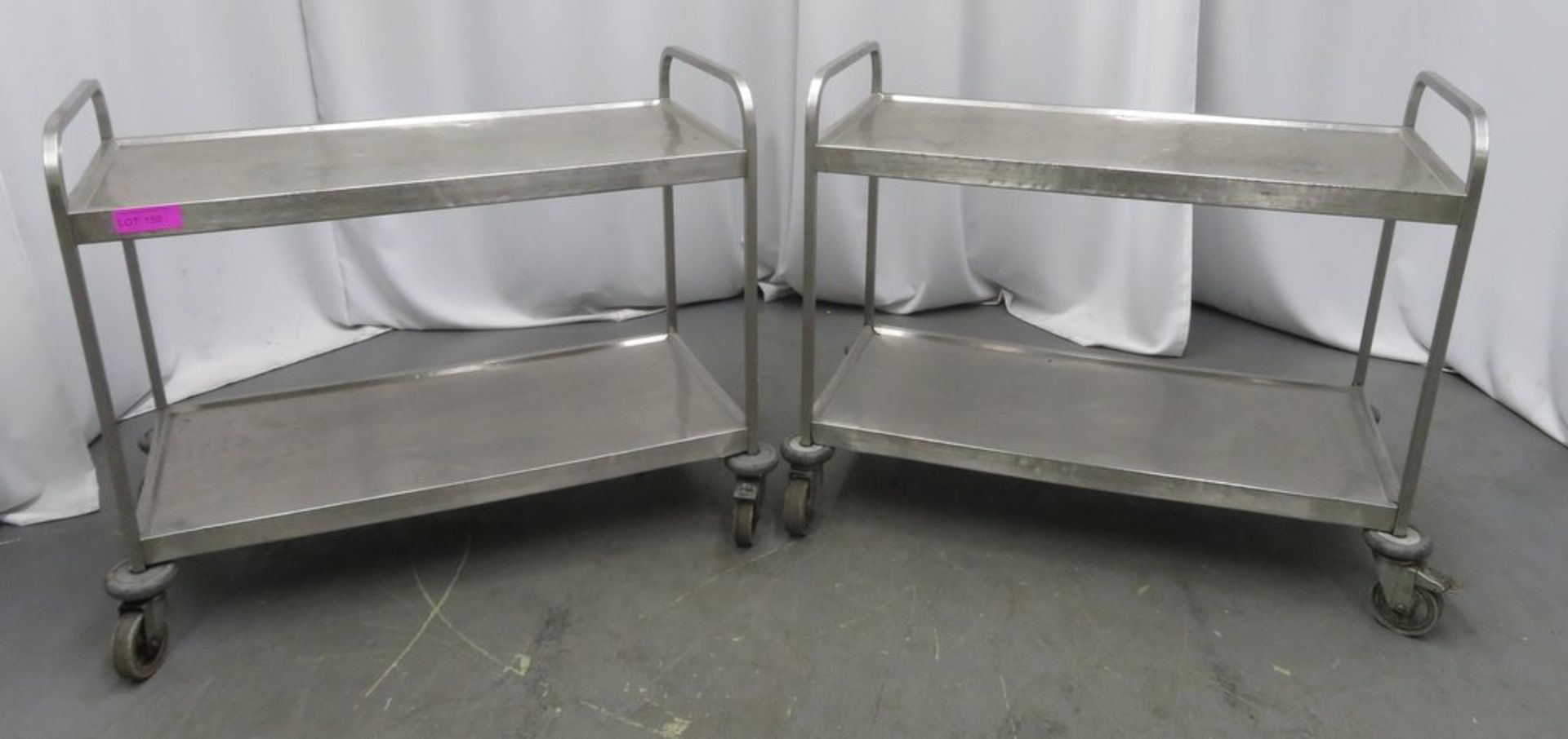 2x Stainless steel 2 tier portable canteen trolley. 1100x545x900mm