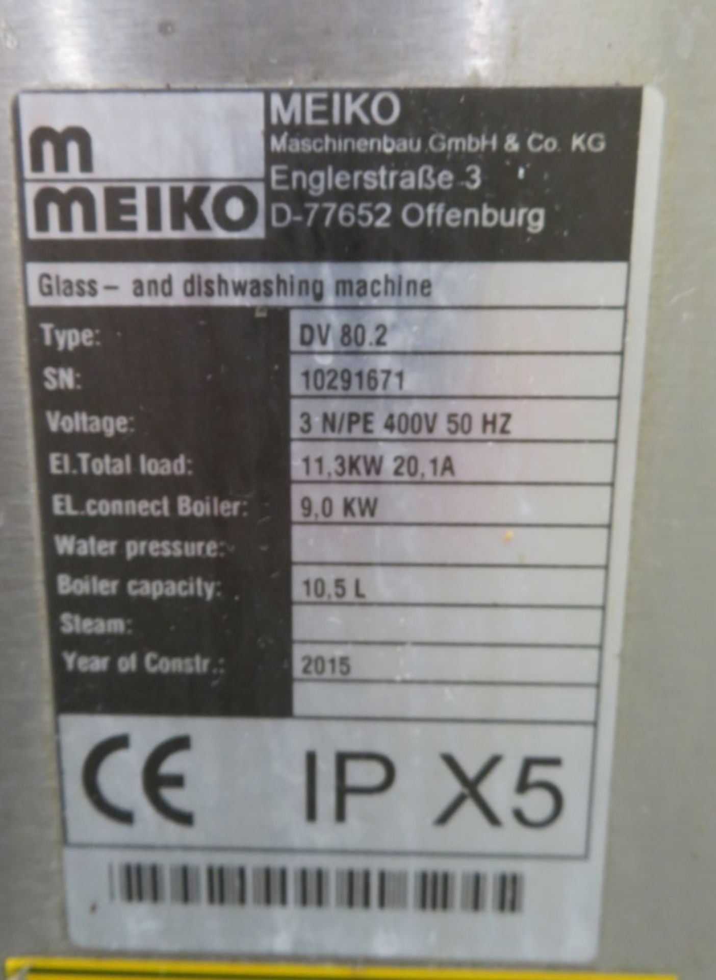 Meiko DV80.2 dishwasher, 3 phase electric - Image 6 of 10