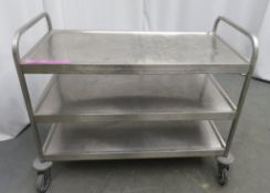 Stainless steel 3 tier portable canteen trolley. 1100x545x900mm