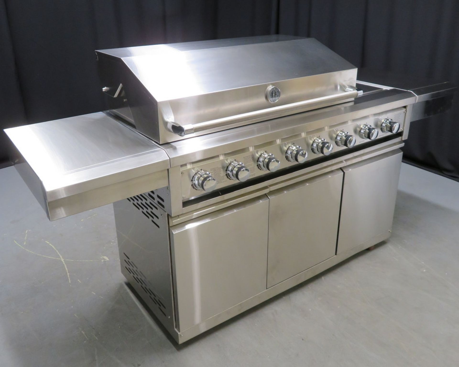 Gas 6 burner BBQ with infrared rear burner & side burner with cupboards, brand new - Image 3 of 18