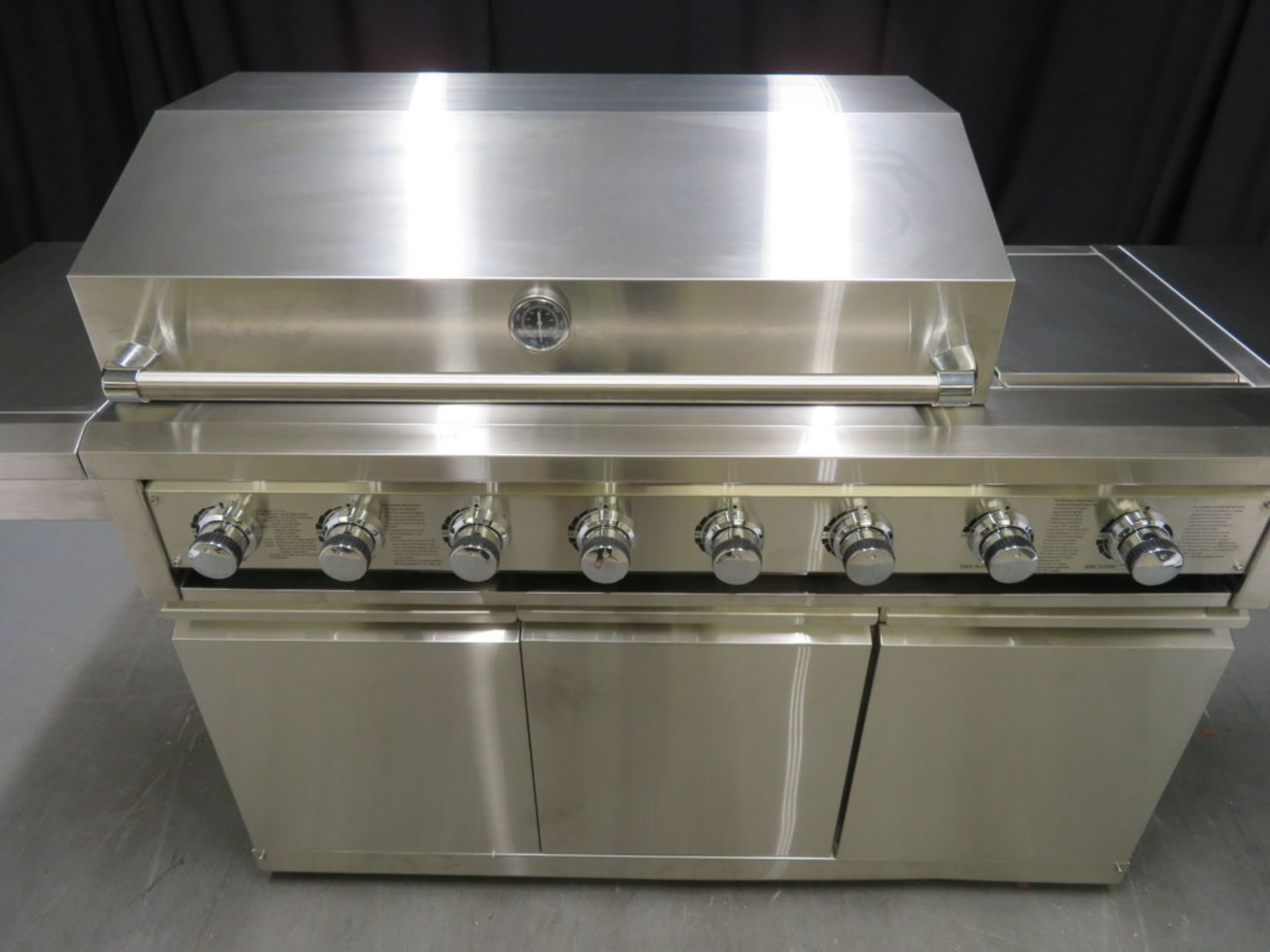 Gas 6 burner BBQ with infrared rear burner & side burner with cupboards, ex display model unused - Image 4 of 18