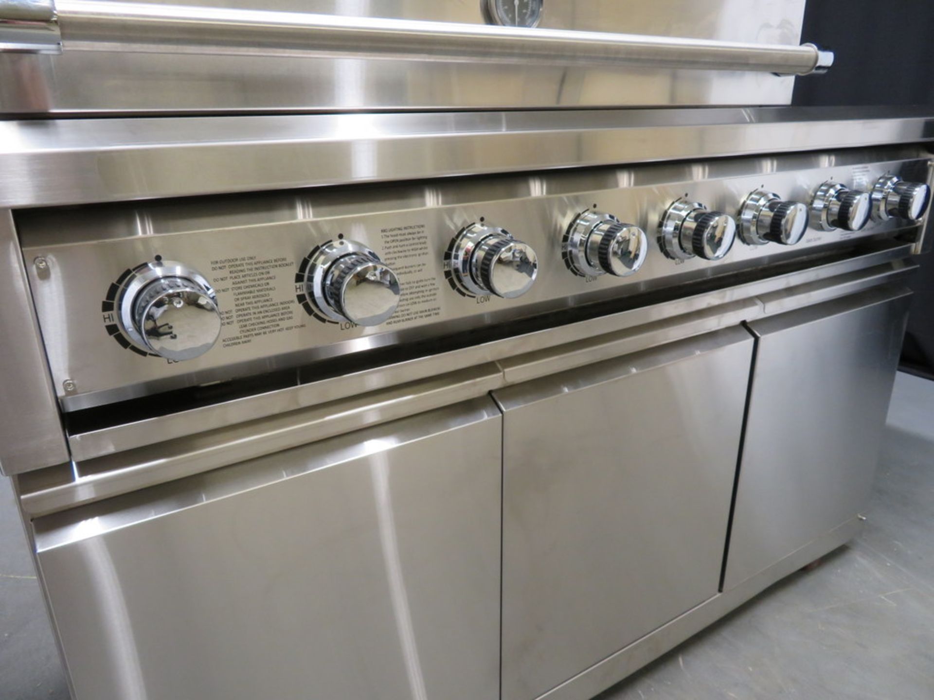 Gas 6 burner BBQ with infrared rear burner & side burner with cupboards, brand new - Image 8 of 18