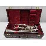Besson International BE707 fanfare trumpet with case. Serial number: 883329.