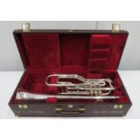 Besson International BE707 fanfare trumpet with case. Serial number: 884160.