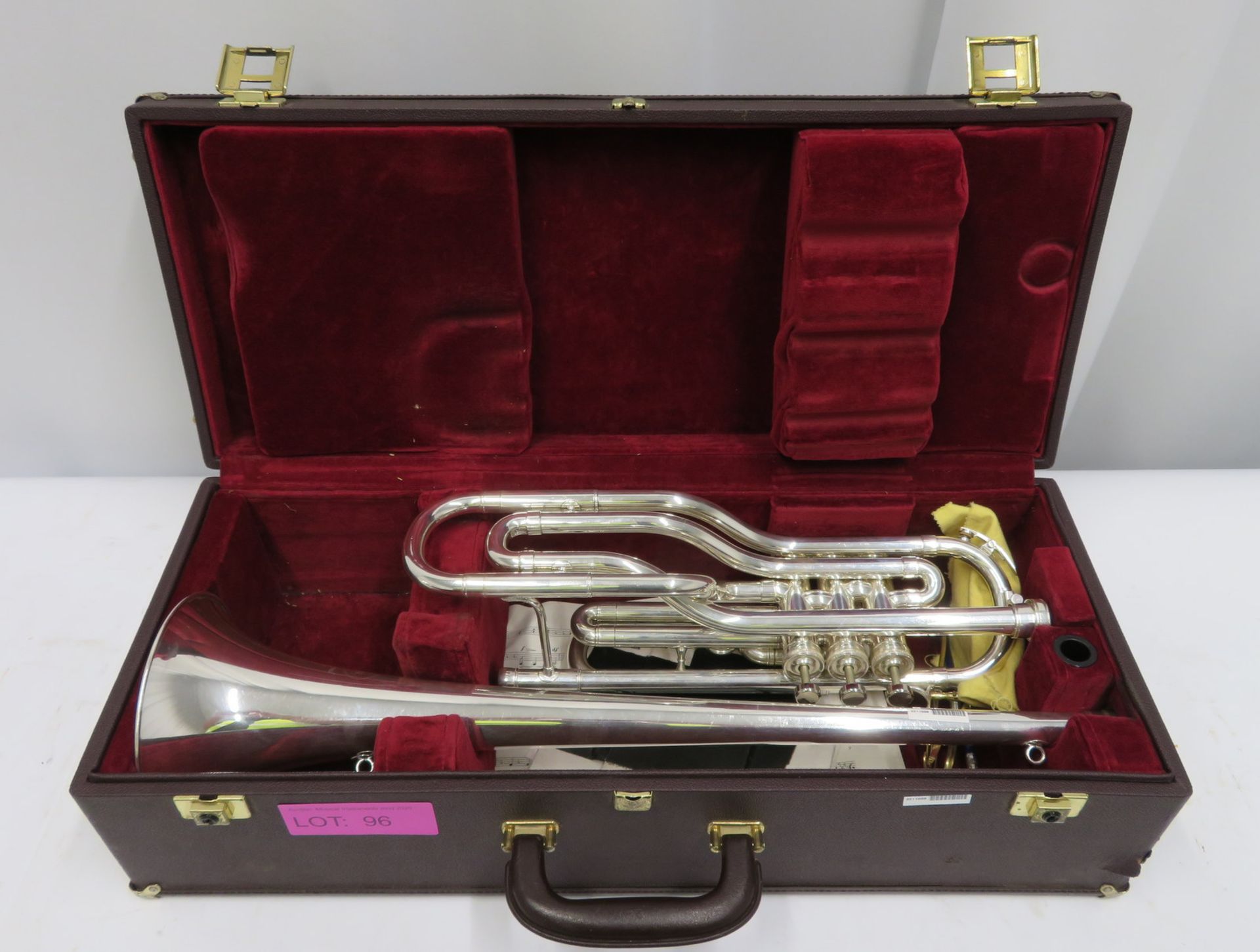 Besson International BE708 fanfare trumpet with case. Serial number: 888881.