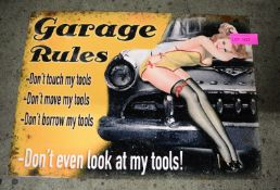 Garage Rules Tin Sign 700x500mm.