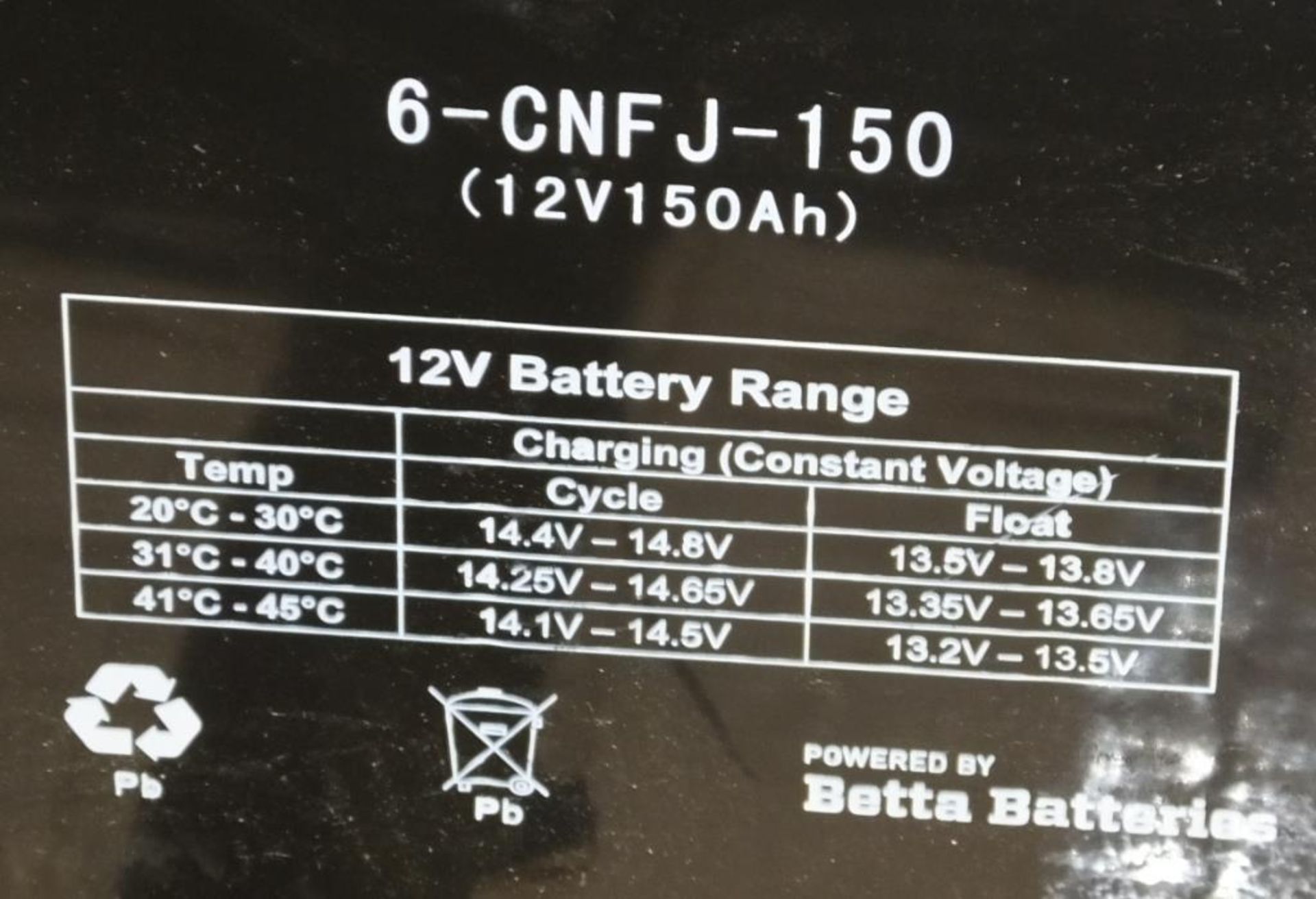 Betta Batteries Lead crystal battery 6-CNFT-150 - 12V 150Ah - 46kg (untested) - Image 4 of 4
