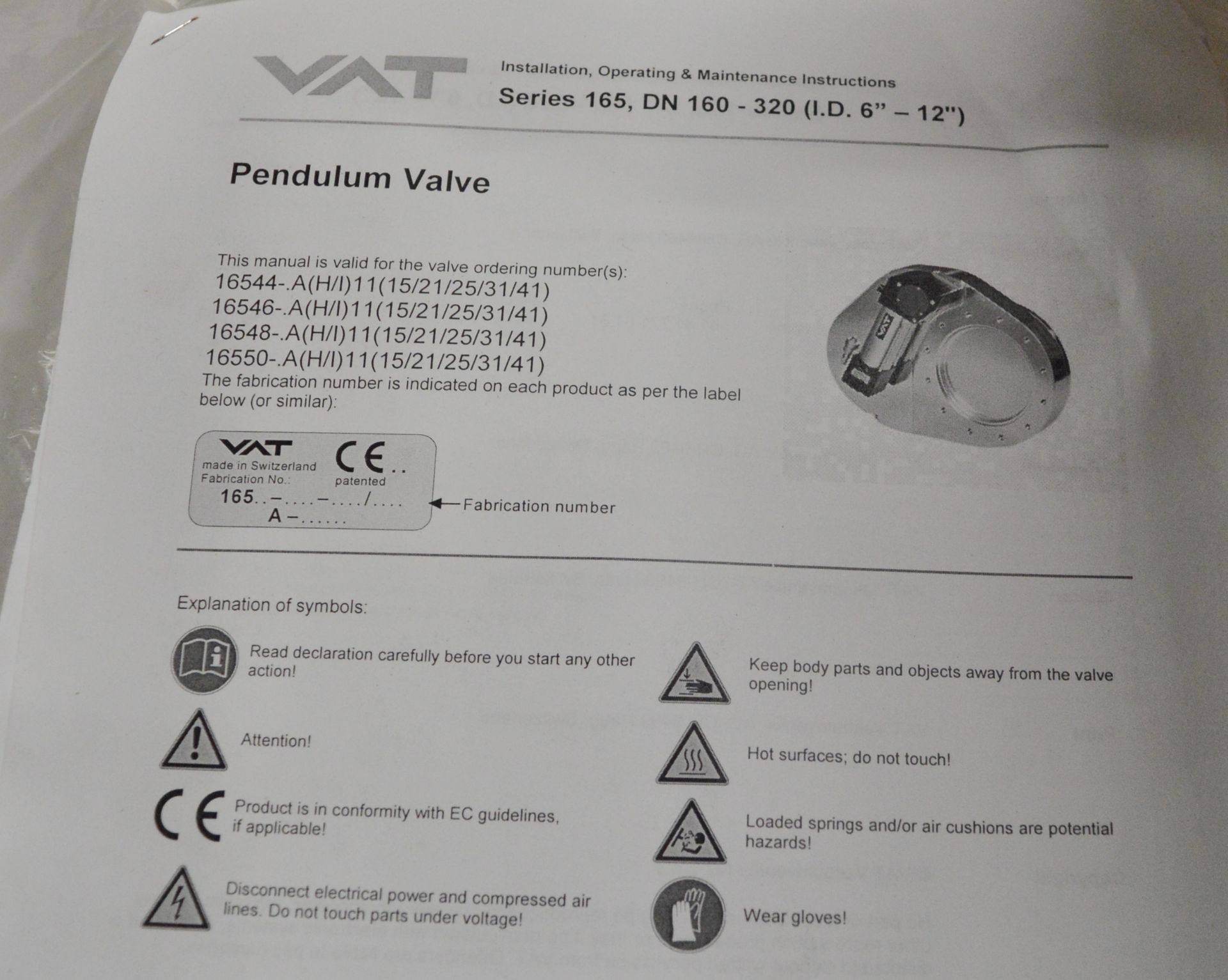 VAT Vacuum 165 DN 320 Pendulum Valve with 150-F Flanges. - Image 3 of 4
