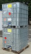 2x Schutz SX EX metal clad and frame IBC 1000LTR plastic containers