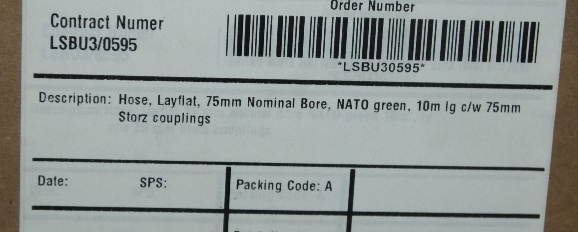 10x Hose Layflat 75mm Bore x 10m c/w 75mm Storz Couplings - Image 3 of 3