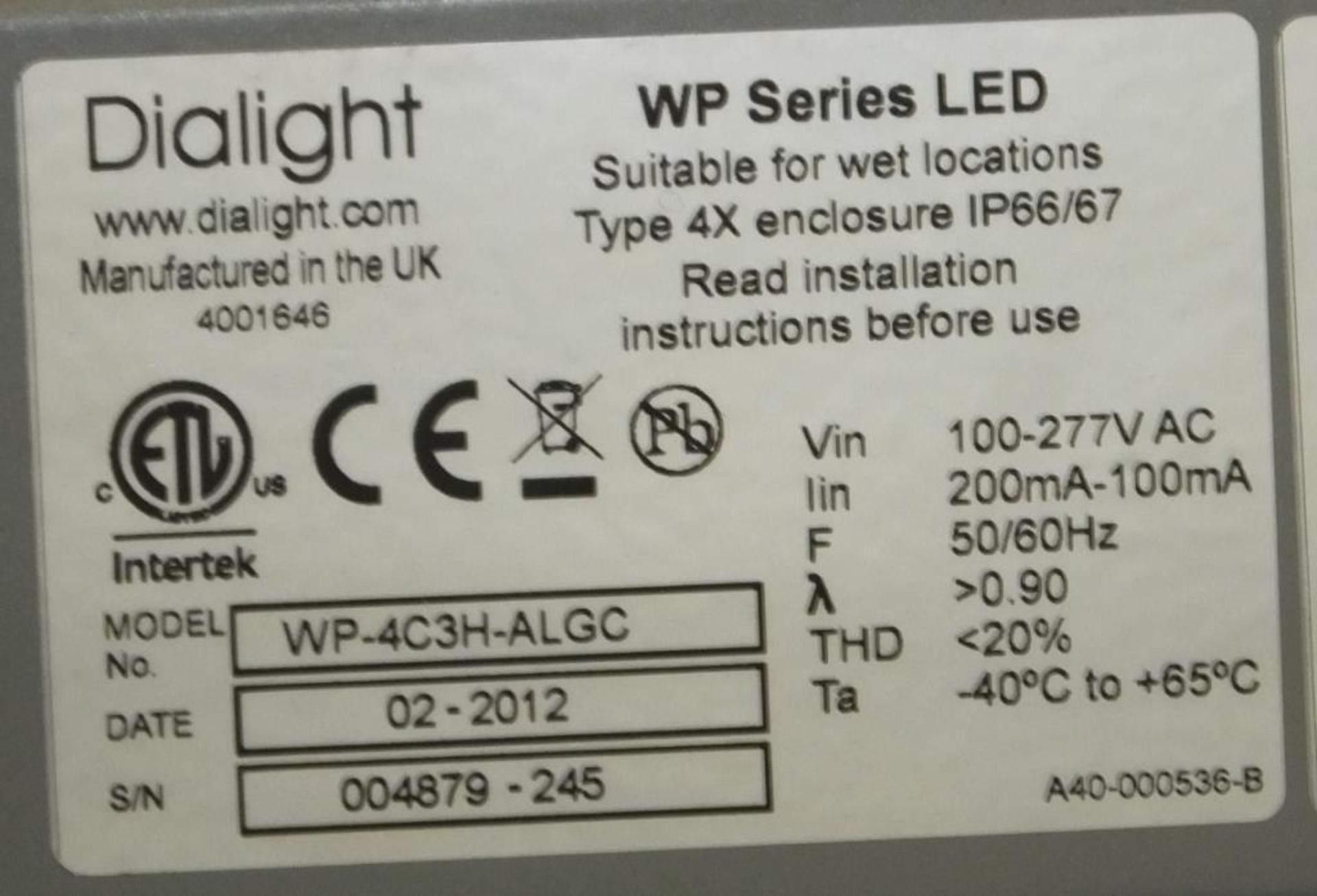 2x Dialight Part No WP-2C3H-ALGC LED Light assemblies, 2x Brackets - Image 4 of 5